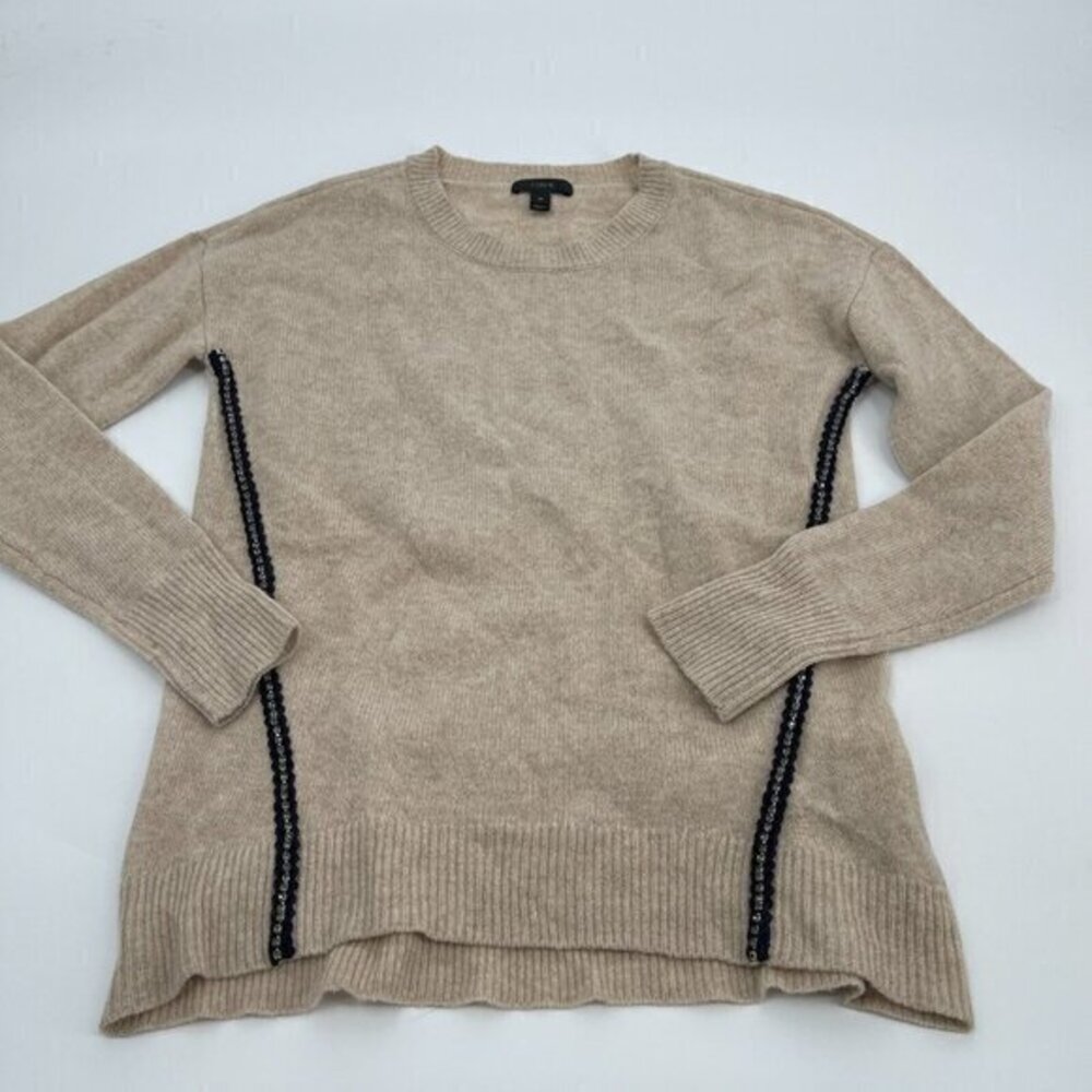 J Crew Sweater XS Womens Beige Beaded Casual Knit Preppy Soft Wool Ladies Fall